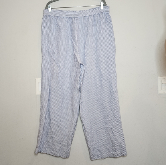 Pure Navy Linen Wideleg Blue white stripe pants. Women size Large. - Picture 8 of 16